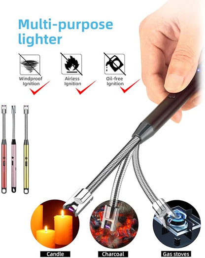 3 Pack Candle Lighter,Arc Lighter with USB Charging,Flameless Windproof,LED Battery Display,Safety Switch,Rotate 360 Degrees,for Aromatherapy,Candles,BBQ,Camping.(Red&Golden&Blue)