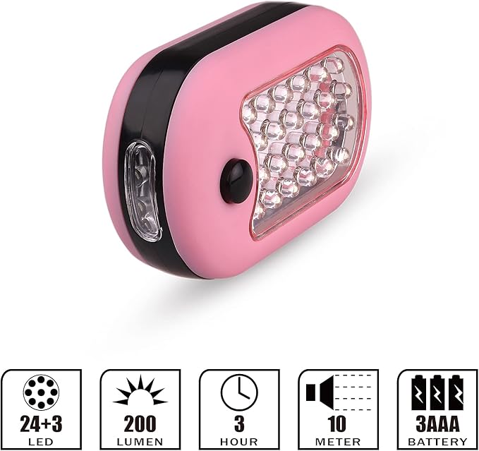 2-Pack Multi-Purpose Compact Work Light and Flashlight, Pink Color for Girls, Ladies and Women - Perfect Illumination for Roadside Emergency, Camping, General Household, Car and College Dormitory Use