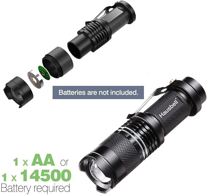 HAUSBELL Flashlights, Handheld Flashlights, Upgraded 7W Mini LED Flashlights, Tactical Flashlights High Lumens, Zoomable 3 Modes Flash Light for Kids Indoor Outdoor Hiking Camping, 6 Pack