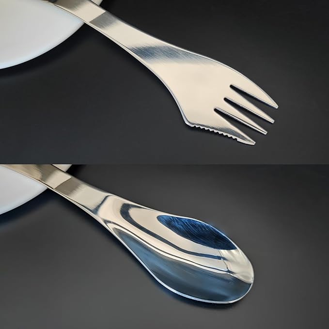 2pcs Stainless Steel 3 in 1 Spork Camping Cutlery, Knife, Spoon, Fork Cutlery Combo for Camping, Hiking, Fishing and Any Outdoor Activities