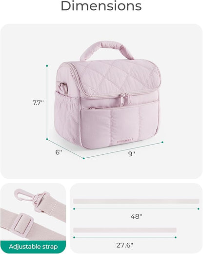 BAGSMART Insulated Lunch Bags for Women, Cute Quilted Lunch Box, Lightweight Puffy Padded Waterproof Lunch Tote, Reusable Lunch Cooler for Work Picnic Travel, Black