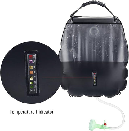 Solar Shower Bag, RISEPRO 5 gallons/20L Solar Heating Premium Camping Shower Bag Hot Water with Temperature 45°C Removable Hose on/Off Switchable Shower Head Hiking Climbing Summer Shower K8
