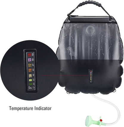 Solar Shower Bag, RISEPRO 5 gallons/20L Solar Heating Premium Camping Shower Bag Hot Water with Temperature 45°C Removable Hose on/Off Switchable Shower Head Hiking Climbing Summer Shower K8