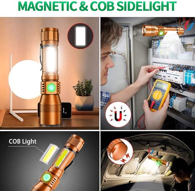 Black Light Flashlight, 3 in-1 Rechargeable Flashlights, UV Light Magnetic LED Flashlight High Lumens, 7 Mode Camping Waterproof Flashlight for Pet Urine Detection (1pack Brown)