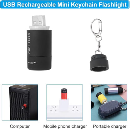 PATIKIL Mini Keychain Flashlight, Pocket LED Flashlight Portable Torch USB Rechargeable for Outdoor Camping Party, Black