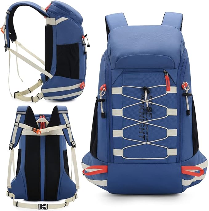 Bseash 40L Waterproof Hiking Camping Backpack with Rain Cover, Outdoor Sport Travel Daypack Rucksack for Skiing Cycling (Blue)