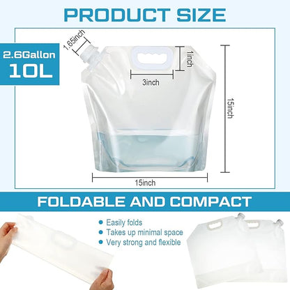 10 Pcs Collapsible Water Container Bag 2.6 Gallon Ice Bath Bags Foldable Water Bag Cold Plunge Accessories Emergency Water Pouches for Camping, Hiking, Emergency, Freezable, Athletes