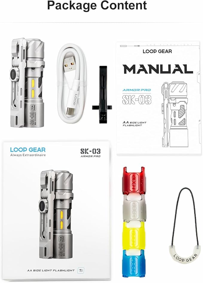 SK03 Pro Titanium EDC Rechargeable Flashlight with Magnetic Bracket, Side Light, 4 Colors Filters, 10 Modes, Small Flashlights Powerful AA LED Flashlight for Camping, Emergencies