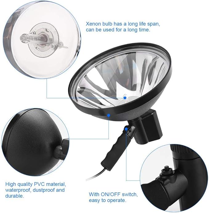 100W LED HID Handheld Spot Lights Xenon Hunting Flash Lights Torch Hunting Spot Light Work Spotlight Camping Fishing Boat Searchlight Outdoor Lighting