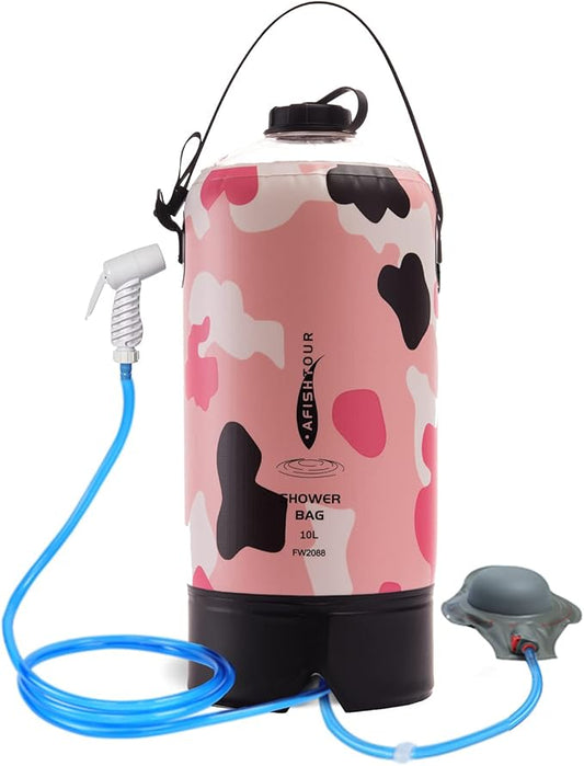 Portable Camping Shower Bag - 10L/2.2 Gallons 20/5 Gallons Solar Shower Water Bag with Foot Pump, Hose and Shower Head - Camp Shower for Camping, Beach, Travel, Outdoor Activities