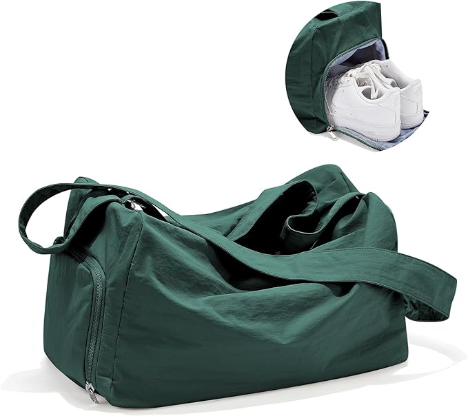 Small Gym Bag with Shoe Compartment, Workout Sport Duffle Bag for Women Travel, Waterproof Shoulder Overnight Bags Lightweight Carry on Tote Bags for Swim, Yoga, Dance