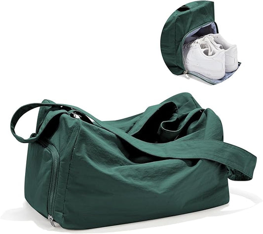 Small Gym Bag with Shoe Compartment, Workout Sport Duffle Bag for Women Travel, Waterproof Shoulder Overnight Bags Lightweight Carry on Tote Bags for Swim, Yoga, Dance