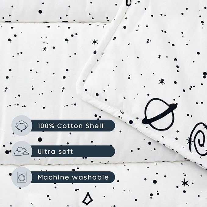 Wake In Cloud - Toddler Nap Mat with Pillow and Blanket, 100% Cotton Fabric, for Kids Boys Girls in Daycare Kindergarten Preschool, Roll Up Sleeping Bag, Black White Spaces, Extra Long