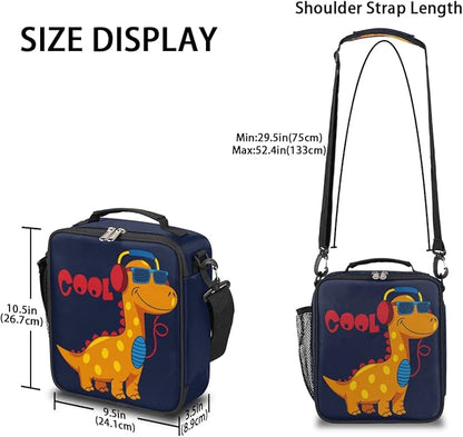 Dinosaur Lunch Box for Kids, Cool Dinosaur Music Lunch Bag for Boys Girls, Reusable Insulated Waterproof Lunch Box with Adjustable Shoulder Strap Thermal Cooler Tote Bag for School Daycare Picnic