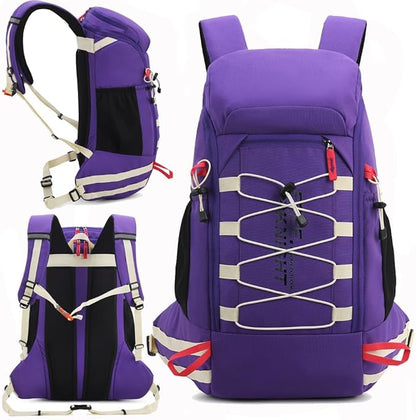 Bseash 40L Waterproof Hiking Camping Backpack with Rain Cover, Outdoor Sport Travel Daypack Rucksack for Skiing Cycling (Purple)