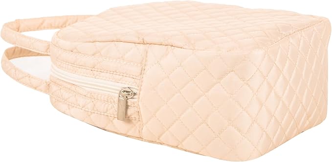 Machine Washable Women Quilted Fabric Insulated Reusable Cooler Lunch Bag Tote Adult Thermal Lunch Box Storage Bag for Ｗork (Beige)