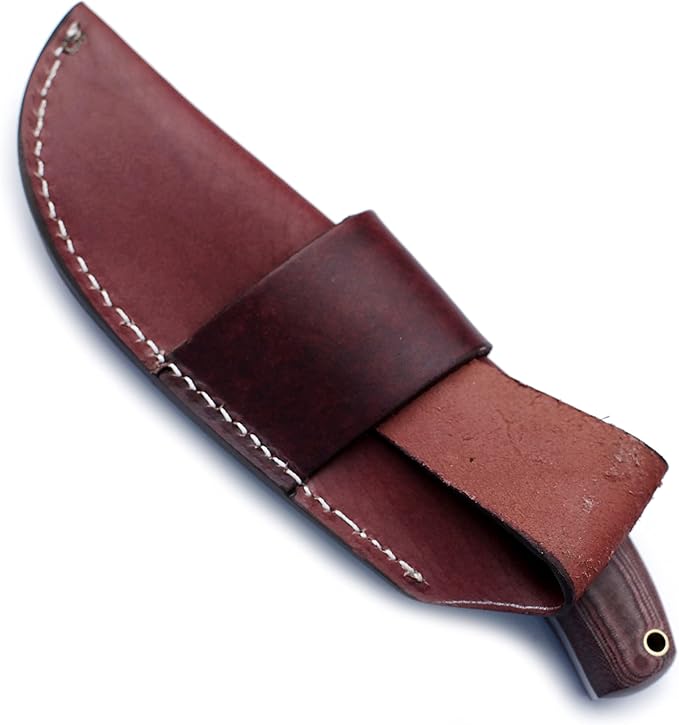 Handmade Damascus Steel Knife for Hunting,Survival,Camping,Bushcraft,and Fishing-Fixed Blade Drop Point with Saw back Full Tang Micarta Handle with Cowhide-Leather Sheath - WKD-773