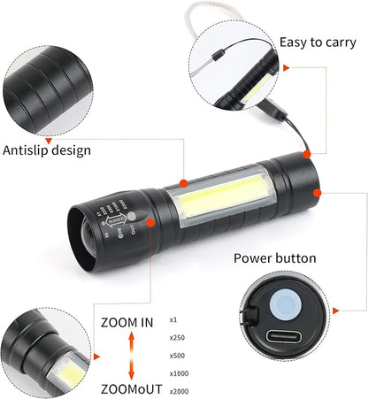 5 Pack Mini Small Pocket LED Flashlight USB Rechargeable High Lumens Bright Powerful EDC Flash Lights - Aluminum Handheld Flashlight Bulk for Kids, Portable Camping Christmas Gifts