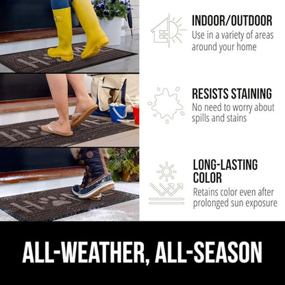 GORILLA GRIP 100% Waterproof All-Season WeatherMax Doormat, Durable Natural Rubber, Stain and Fade Resistant, Low Profile, Indoor Outdoor Door Mats, Easy Clean Patio Entrance Mat, Espresso Home Paw