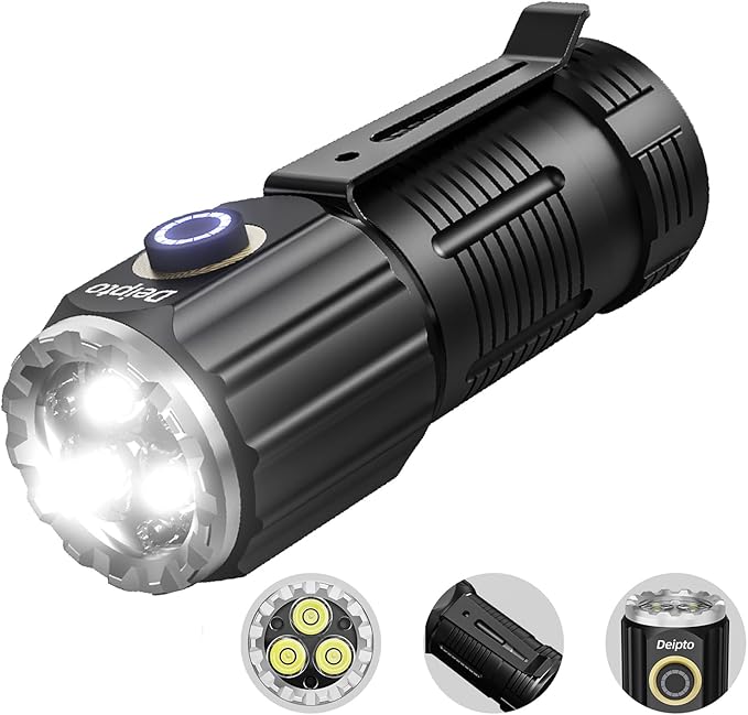 LED Small Flashlights Powerful, Rechargeable Pocket Flashlight, IP54 Mini Flashlights High Lumens EDC Flashlight with 5 Modes for Outdoor, Home, Emergency,Camping, Working (1 Piece)