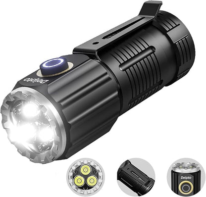 LED Small Flashlights Powerful, Rechargeable Pocket Flashlight, IP54 Mini Flashlights High Lumens EDC Flashlight with 5 Modes for Outdoor, Home, Emergency,Camping, Working (1 Piece)