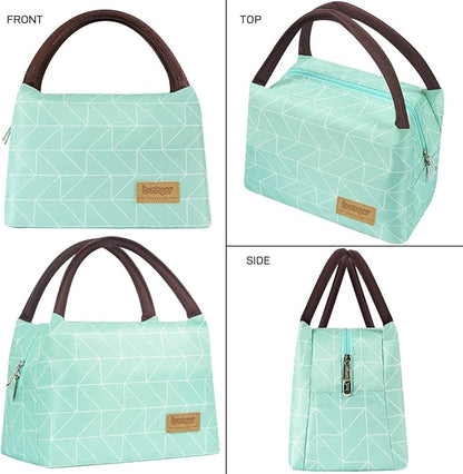Buringer Insulated Lunch Bag Lunch Box for Women Men Adult Lunch Tote for Work Picnic Travel (Geometry Green)