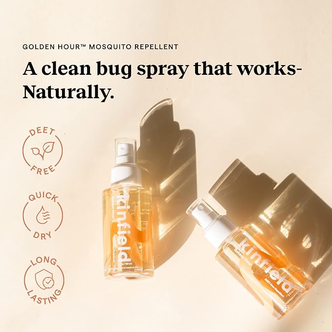 Kinfield Golden Hour Spray - Natural, Long-Lasting Insect Repellent for Outdoor Adventures and Indoor Use - TSA Approved, Cruelty-Free Skincare - 3.0 oz/ 89 ml