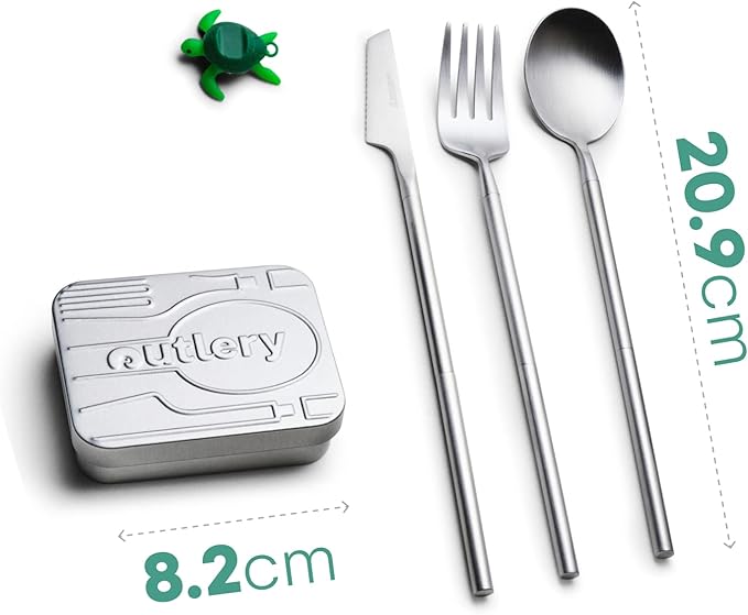 Outlery | Portable & Reusable Stainless Steel Travel Cutlery Set (Raw Silver) - Includes Travel Case for Easy Transport