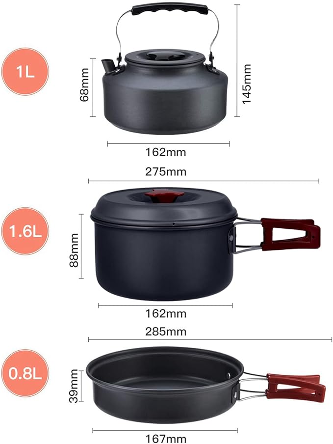 Bulin 24/13/11/8/4 PCS Camping Cookware Mess Kit Lightweight Backpacking Cooking Set Outdoor Cook Gear for Family Hiking, Picnic(Kettle, Pot, Frying Pan, Bowls, Plates, Spoon)
