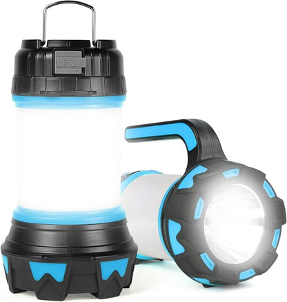 Ainiv Camping Lantern, Rechargeable Flashlight with 1000 LM, 6 Modes LED Torch Outdoor Searchlight Tent Light, IPX5 Waterproof Emergency Light with 4000mAh Power Bank for Outdoor, Hiking - Blue