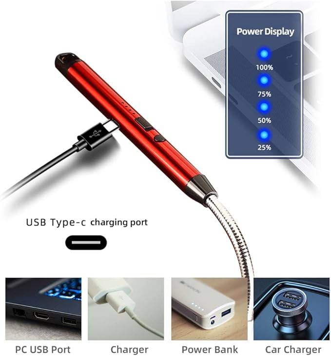 3 Pack Candle Lighter,Arc Lighter with USB Charging,Flameless Windproof,LED Battery Display,Safety Switch,Rotate 360 Degrees,for Aromatherapy,Candles,BBQ,Camping.(Red&Grey&Black)