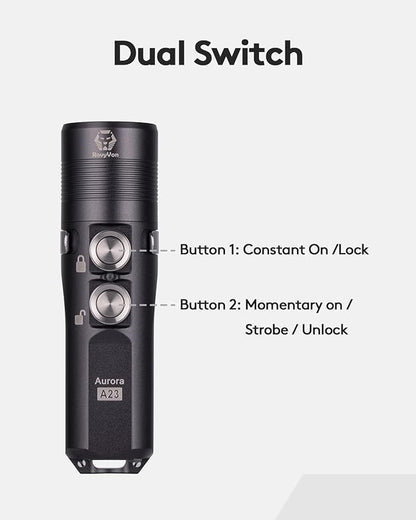 RovyVon A23 G2 1000 lumens USB-C Rechargeable EDC Flashlight, 6500K Cool White 850mAh LED Pocket Flashlight Keychain, with Magnetic Pocket Clip for EDC Carry, Camping and Hiking (Gunmetal)
