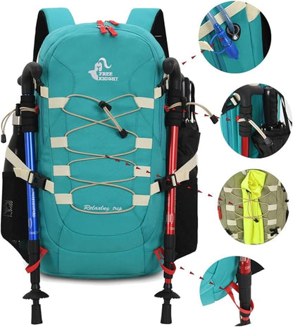 Bseash 40L Waterproof Hiking Backpack with Rain Cover, Outdoor Sport Travel Bag Daypack for Camping Climbing Skiing Cycling (Milk Green)