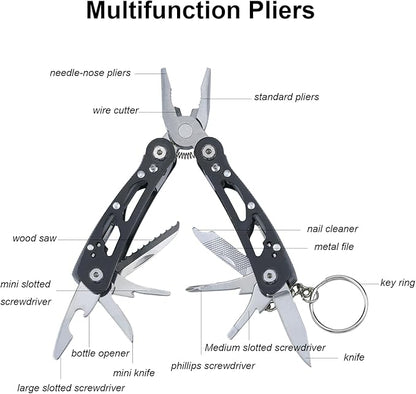 MINI Multitool Pliers, Multitool 14-in-1 Stainless Steel Multi Tools, Replaceable Bits Multitools for Outdoor, Black Camping and Survival Tools, Portable Computer and Bike Gadgets