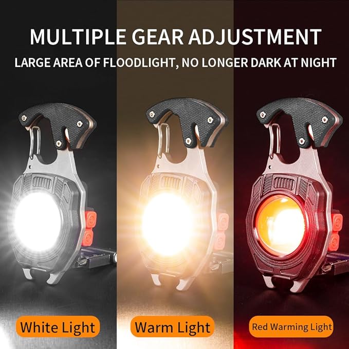 LED Small Flashlight Multitool, Rechargeable Keychain Light, COB Multi-Function Mini Work Light, 500 Lumens, 7 Lighting Modes with Electric Lighter, Seat Belt Cutter, Screwdriver, Whistle