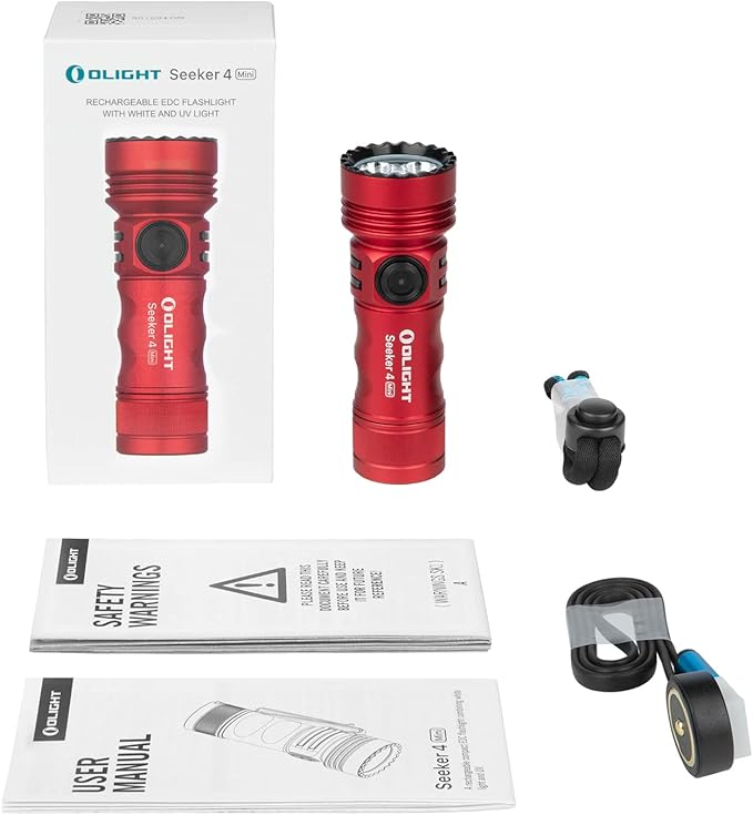 OLIGHT Seeker 4 Mini Rechargeable EDC Flashlight with 365nm UV Combo 1200 Lumens White Light, Portable Black Light for Outdoors, Cleanliness Detection and Emergency(Red)