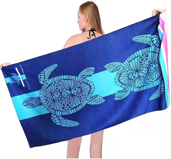 HAOKUN Microfiber Oversize Beach Towel,Sand Free Beach Towel (Blue Turtle)