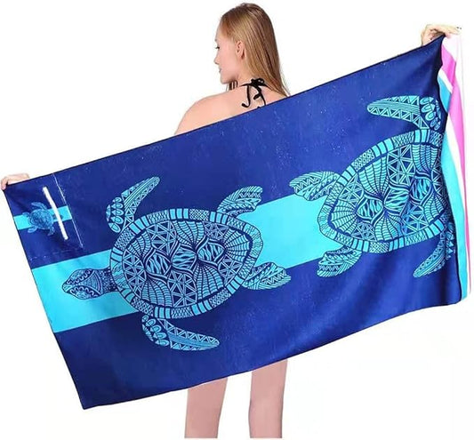 HAOKUN Microfiber Oversize Beach Towel,Sand Free Beach Towel (Blue Turtle)