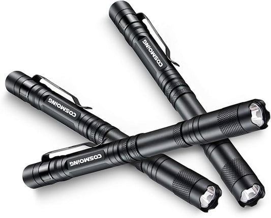 Pen Flashlight, 3 Modes Small Pen Light Flashlight, Super Bright Powered by 2xAA Battery(Not Included) IP54 Waterproof with Pocket Clip Penlight for Emergency, Inspection, Medical -3 Pack