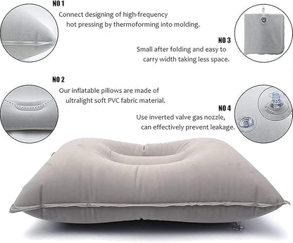 2Pack Ultralight A4 Size Inflatable Travel Pillow, Small Squared Flocked Fabric Air Pillow for Traveling, Holiday Trip, Hiking, Camping,Napping,Neck Lumbar Support(Gray)