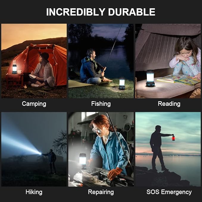Ainiv Camping Lantern, Rechargeable Flashlight with 1000 LM, 6 Modes LED Torch Outdoor Searchlight Tent Light, IPX5 Waterproof Emergency Light with 4000mAh Power Bank for Outdoor, Hiking - Blue