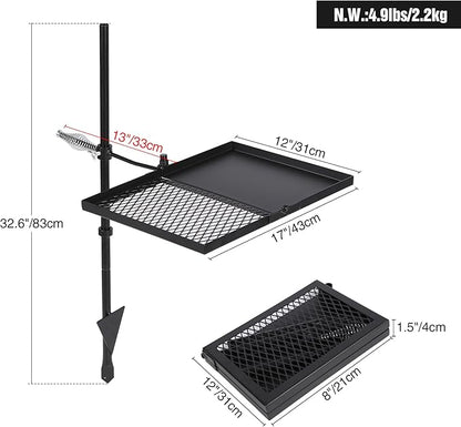 REDCAMP Folding Swivel Campfire Grill, Portable Fire Pit Grill Grate Over Fire Pit, Heavy Duty Steel Grate & Camp Fire Rack with Carrying Bag for Outdoor Camping Cooking