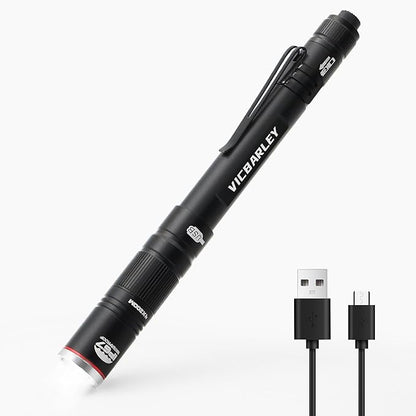Rechargeable Pen Light, 300 Lumens LED Pocket Rechargeable Flashlight with Clip, Zoomable Waterproof Perfect for Emergency, Inspection, Repair, Camping (3 Lighting Modes)