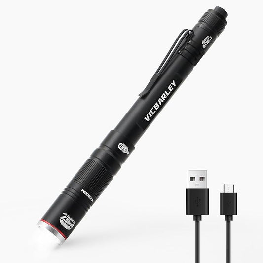 Rechargeable Pen Light, 300 Lumens LED Pocket Rechargeable Flashlight with Clip, Zoomable Waterproof Perfect for Emergency, Inspection, Repair, Camping (3 Lighting Modes)