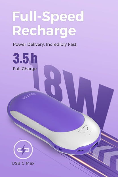 OCOOPA Quick Charge Hand Warmers Rechargeable, 10000 mAh Electric Hand Warmer Power Bank PD, 15hrs Lasting Heat, 3 Levels, Perfect Outdoor Heater for Camping, Hunting, Golf Gifts