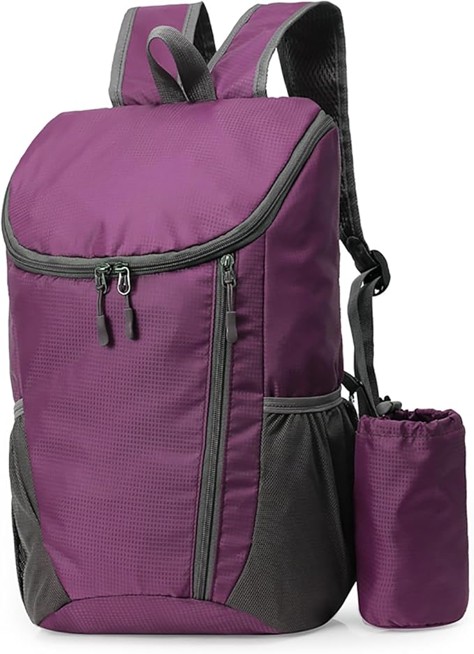 Hiking Backpack, Waterproof and Wear-resistant Lightweight Backpack Packable,Outdoor Travel Camping Daypack Foldable-PURPLE