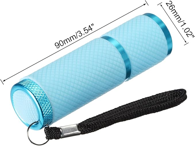 PATIKIL 9 LED Glow in Dark Flashlights, 2 Pcs Mini Aluminum Flashlight Rubber Coated Flashlight with Strap for Camping, Hiking, Party, Blue