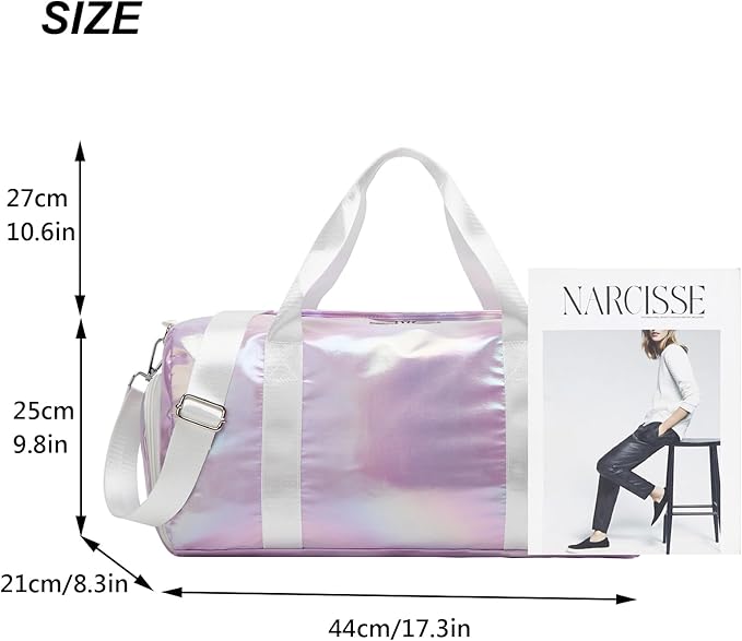 Sports Gym Dance Bag for Women Girls, Shimmery Waterproof Duffle Travel Bag With Shoes Compartment and Wet Dry Pocket (Green)