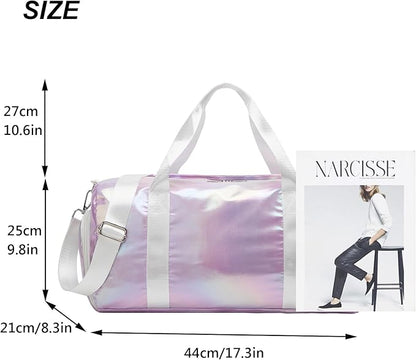 Sports Gym Dance Bag for Women Girls, Shimmery Waterproof Duffle Travel Bag With Shoes Compartment and Wet Dry Pocket (Green)