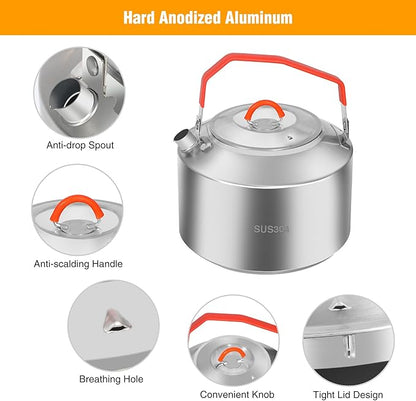 REDCAMP 1.6L Outdoor Camping Kettle, Lightweight Stainless Steel Water Pot with Carrying Bag, Compact Camp Tea Kettle Coffee Pot for Hiking Picnic Camping